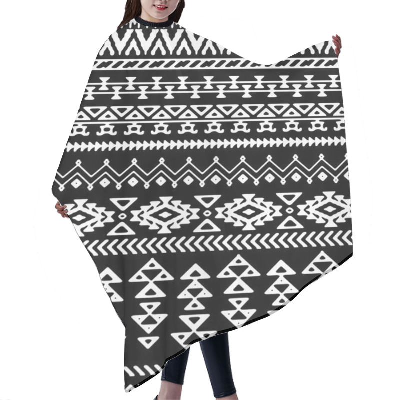 Personality  Seamless Hand Drawn Stripes Pattern With Ethnic And Tribal Ornament. Hair Cutting Cape