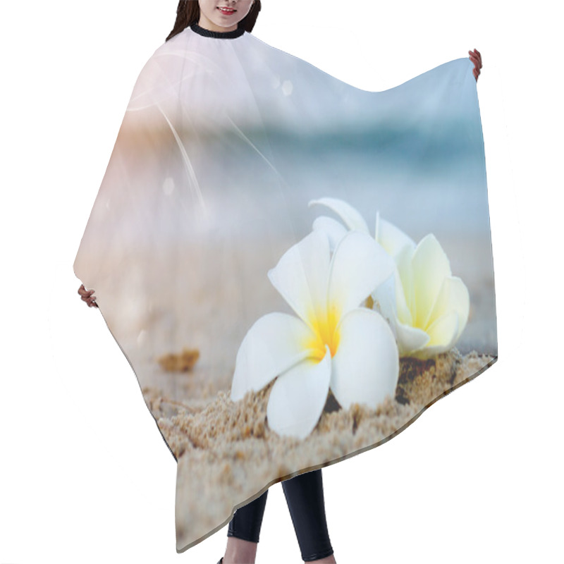 Personality  Frangipani Flower In The Morning On The Beach. Hair Cutting Cape