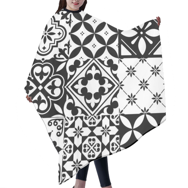 Personality  Spanish Tiles, Moroccan Tiles Design, Seamless Black Pattern   Hair Cutting Cape