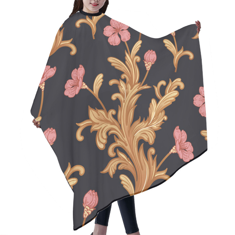 Personality  Seamless Pattern With Flowers And Baroque Decor Elements. Hair Cutting Cape