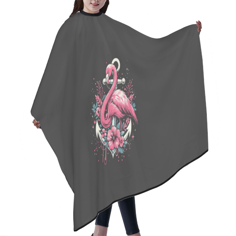 Personality  Flamingo With Flowers And Anchor Vector Artwork Design Hair Cutting Cape