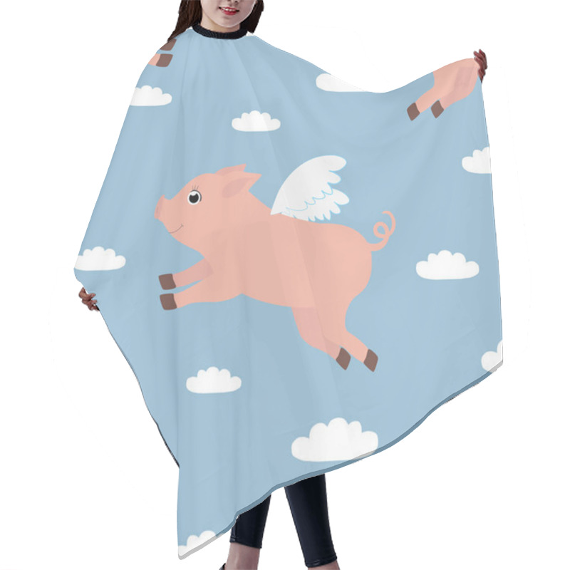 Personality  Vector Seamless Pattern With Flying Pigs Characters With Wings In Cartoon Style. Hair Cutting Cape