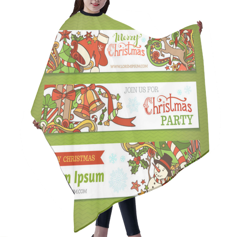 Personality  Vector Set Of Cartoon Christmas Banners.  Hair Cutting Cape