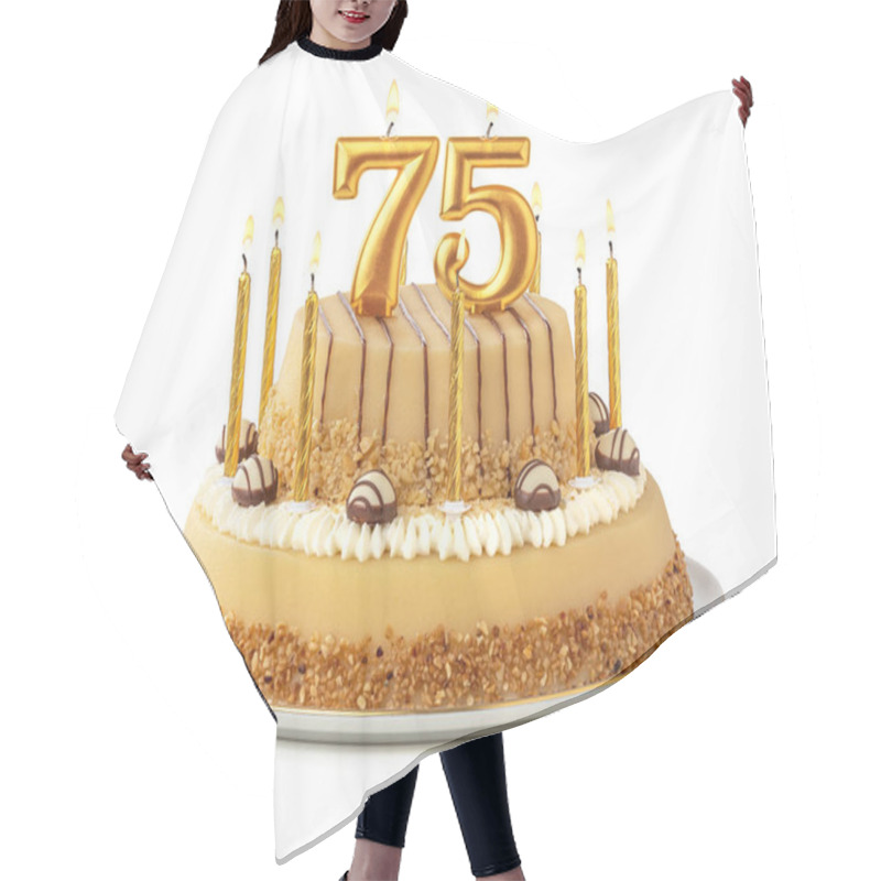 Personality  Festive Cake With Golden Candles - Number 75 Hair Cutting Cape