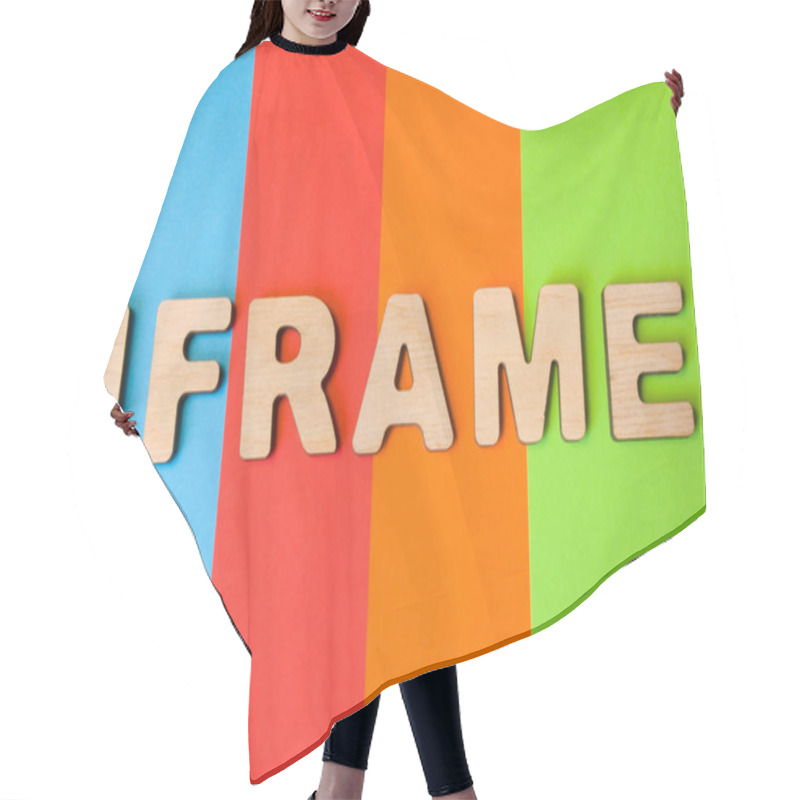 Personality  Word Iframe Composed Of 3D Letters Is In Background Of 4 Colors: Blue, Red, Orange And Green. Iframe As Html Element Or Tag Is Created To Display Or Insert New Web Page On Already Open Page Of Site Hair Cutting Cape