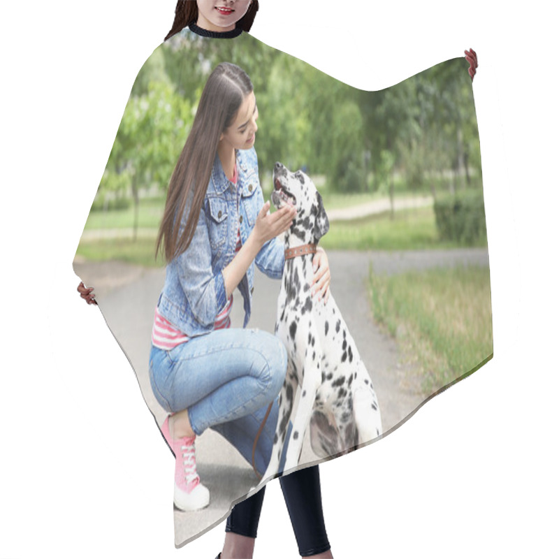 Personality  Owner With Dalmatian Dog  Hair Cutting Cape