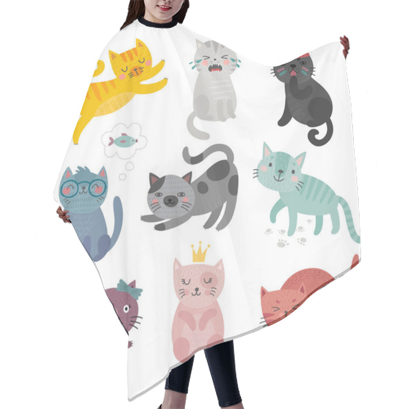 Personality  Cute Cats Faces. Hand Drawn Characters. Sweet Funny Kittens. Hair Cutting Cape