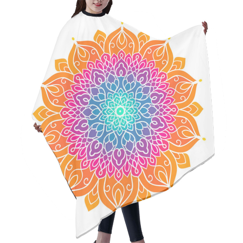 Personality  Multicolor Mandala Isolated On White  Background.  Hand-drawn Illustration. Vector. Hair Cutting Cape