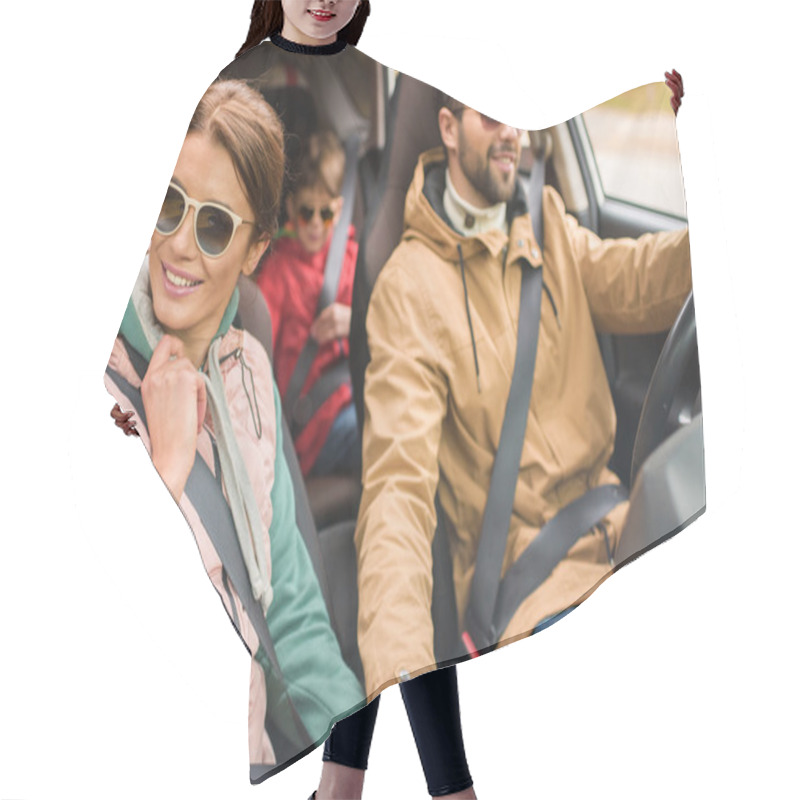 Personality  Happy Family Travelling By Car Hair Cutting Cape