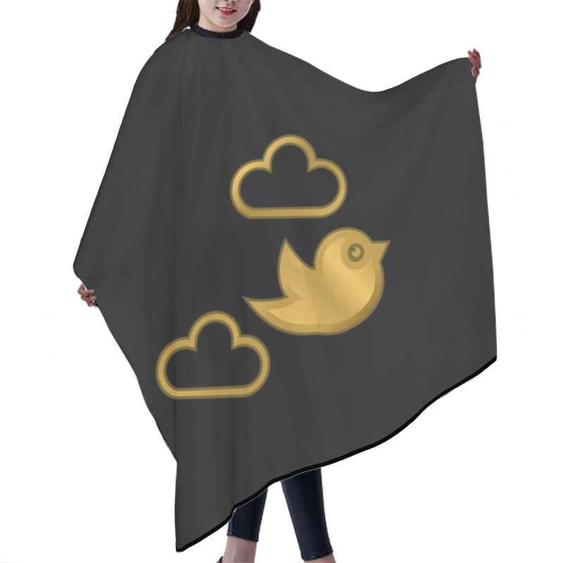 Personality  Bird Flying Between Clouds Gold Plated Metalic Icon Or Logo Vector Hair Cutting Cape