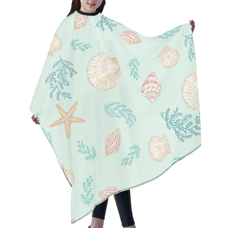 Personality  Seashell Seamless Pattern. Scallop Vector Background. Hair Cutting Cape