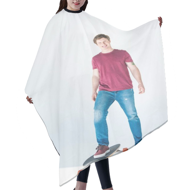 Personality  Young Man With Skateboard Hair Cutting Cape