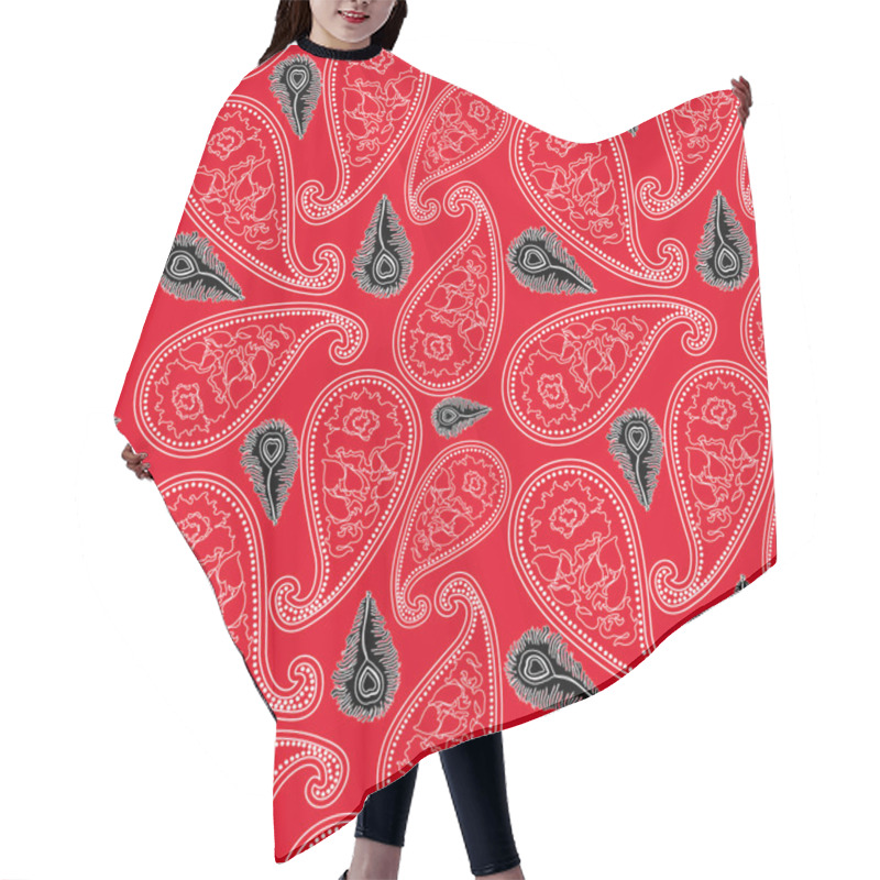 Personality  Creative Red Seamless Vector Paisley Pattern With Linear And Abstract Geometric Elements. Hair Cutting Cape