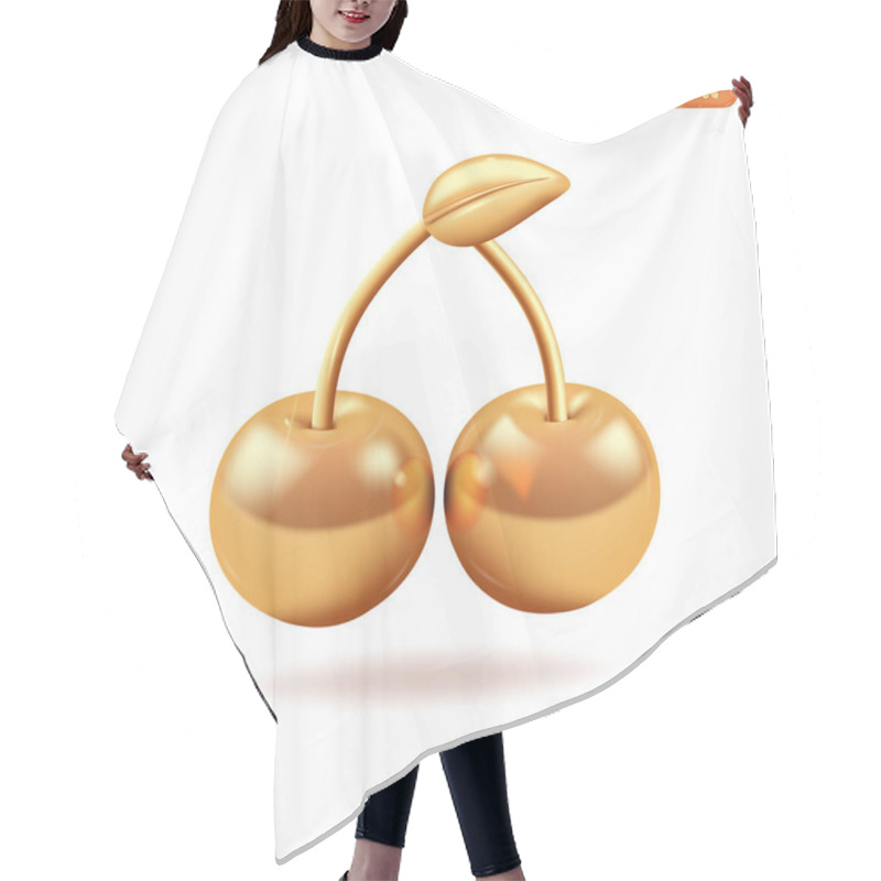 Personality  Golden Cherry, The Concept Of Winning. 3d Golden Cherry On White Background, Vector Hair Cutting Cape