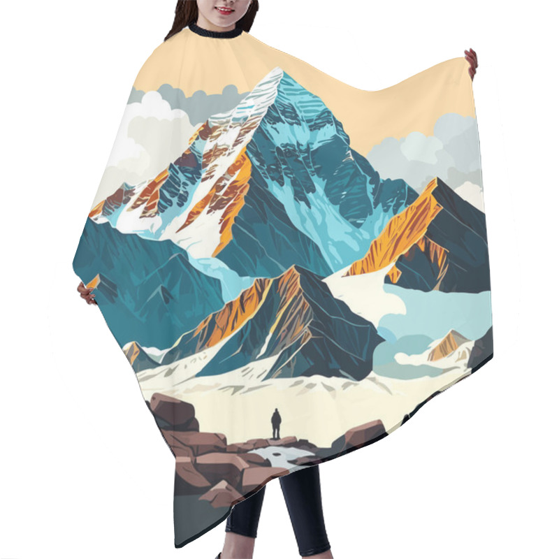 Personality  Mountain Landscape With A Man Standing On A Rock. Vector Illustration Hair Cutting Cape