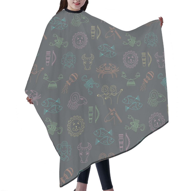 Personality  Abstract Geometric Seamless Pattern With Horoscope Symbols. Hair Cutting Cape