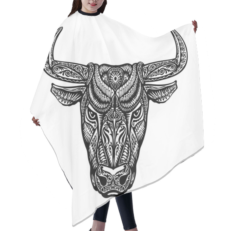 Personality  Bull, Taurus, Buffalo Painted Tribal Ethnic Ornament. Vector Illustration Hair Cutting Cape