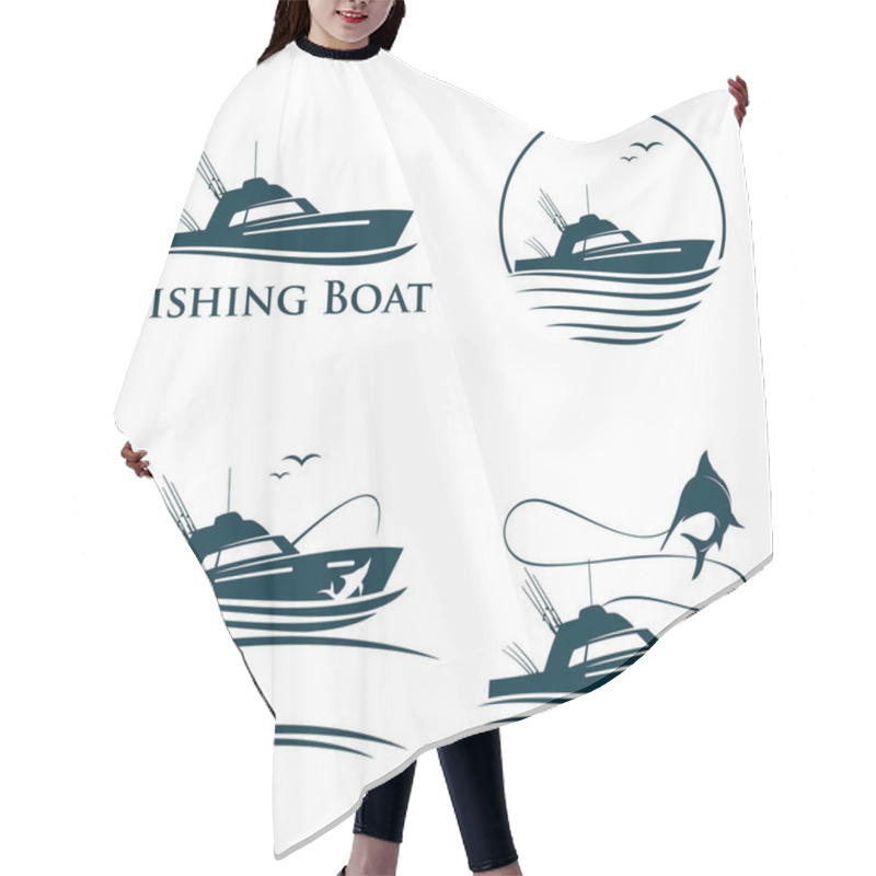 Personality  Collection Of Sea Fishing Boat Recreation Logo Template Hair Cutting Cape