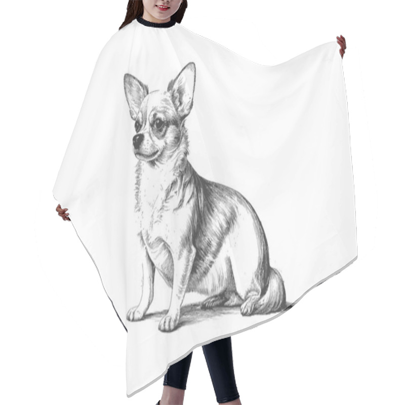 Personality  Portrait Of A Chihuahua Dog Hand Drawn. Vector Illustration Design. Hair Cutting Cape