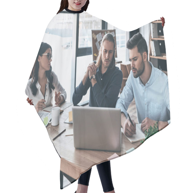 Personality  Going Over Details. Group Of Young Modern People In Smart Casual Wear Working Together While Sitting In The Creative Office Hair Cutting Cape