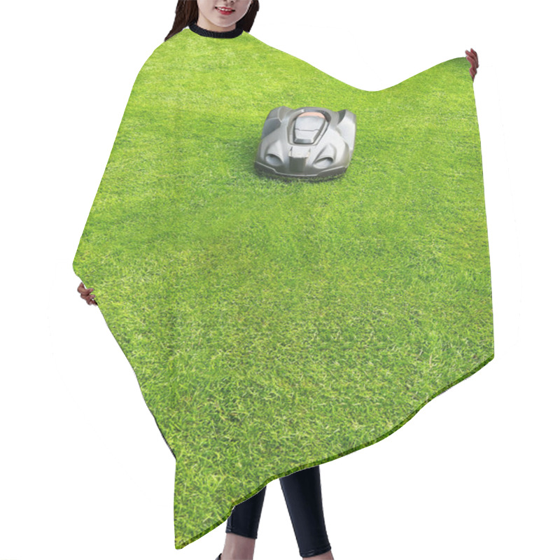 Personality  Modern Robot Lawn Mower On Green Grass In Garden Hair Cutting Cape