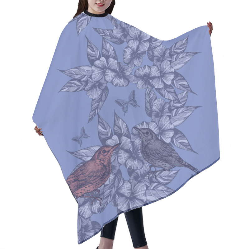 Personality  Spring Seamless Background With Birds And Butterflies, Hand-draw Hair Cutting Cape