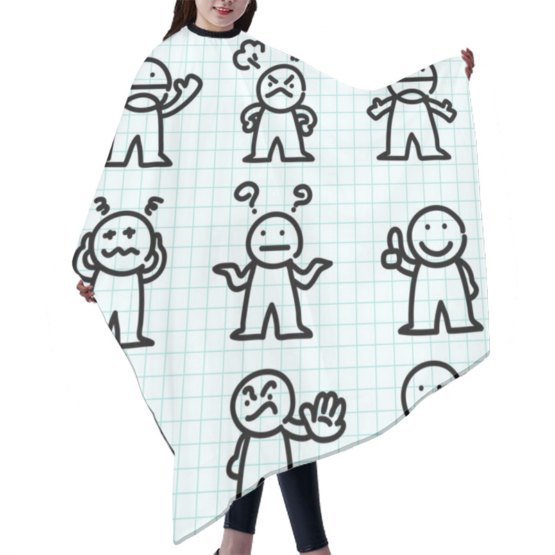 Personality  Emotion Cartoon On Graph Paper. Hair Cutting Cape