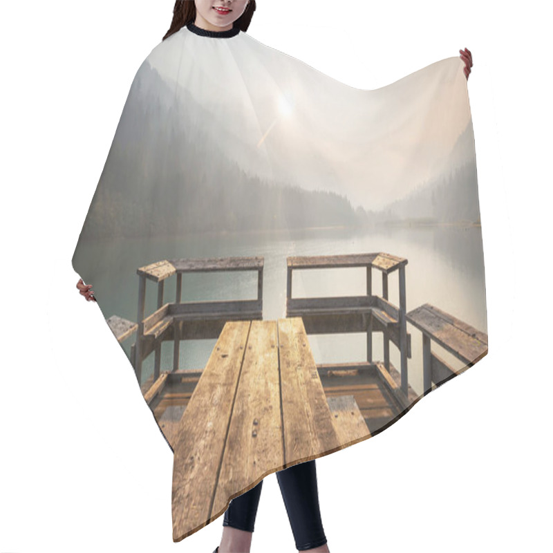 Personality  Wooden Pier In Serenity Mountains Lake Hair Cutting Cape