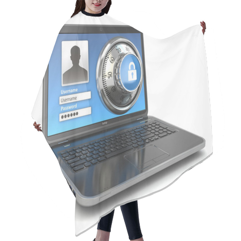 Personality  Internet Security.  Laptop And Safe Lock. Hair Cutting Cape