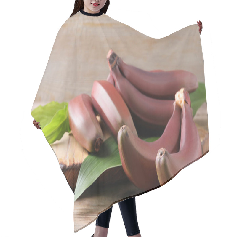 Personality  Delicious Red Baby Bananas On Wooden Table Hair Cutting Cape