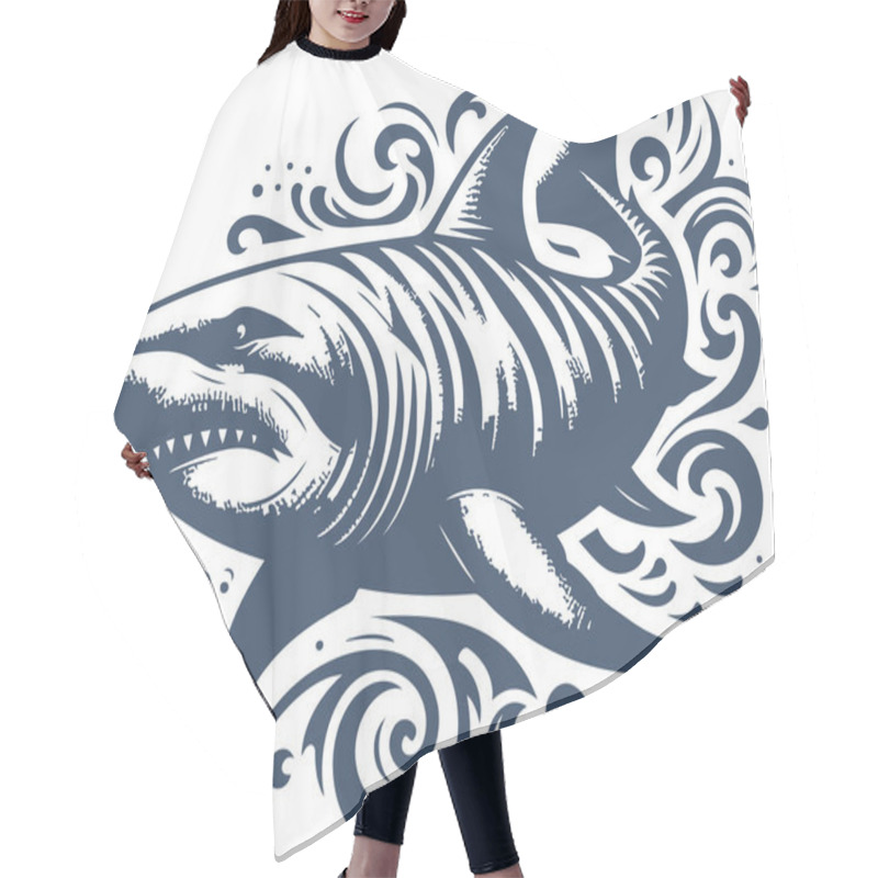 Personality  Elegant Navy Blue Shark Art Design With Decorative Swirl Pattern Hair Cutting Cape