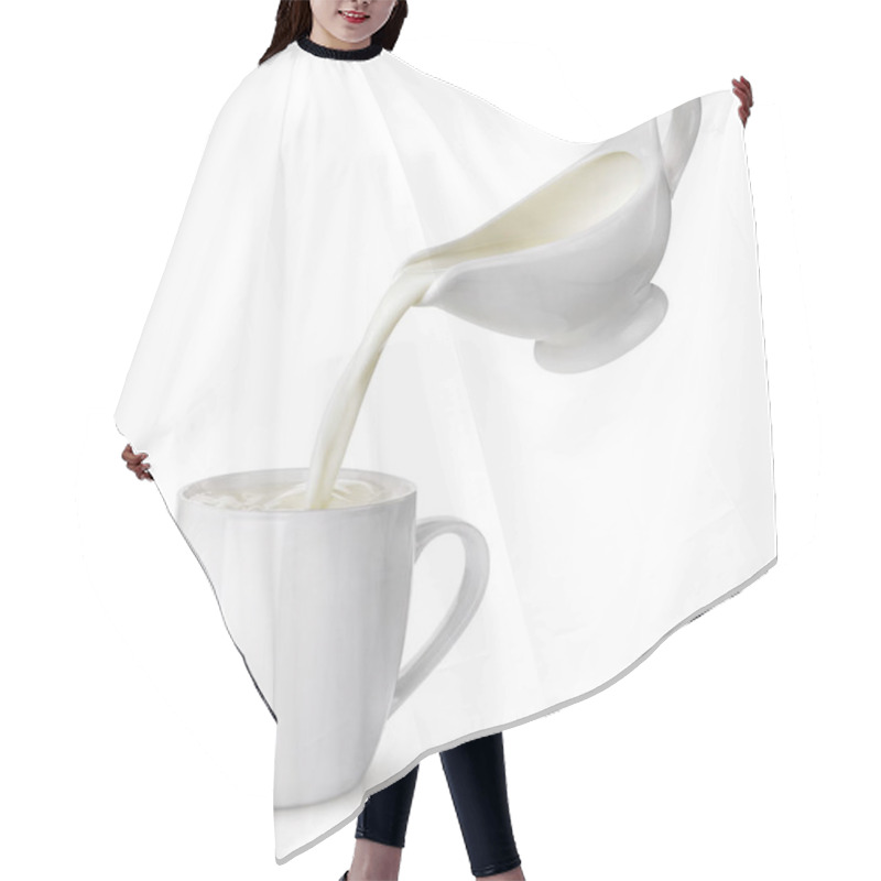 Personality  Pouring Cream From Creamer Into Cup With Splash Isolated On White Background, Flowing Milk Hair Cutting Cape