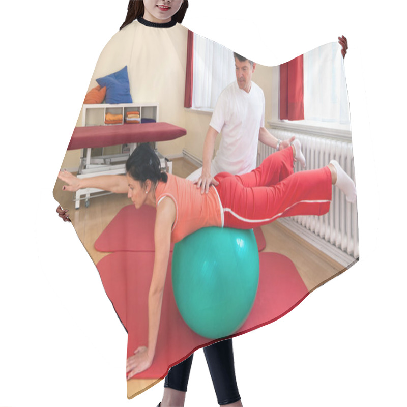 Personality  Adult Practicing Poses On Exercise Ball Hair Cutting Cape