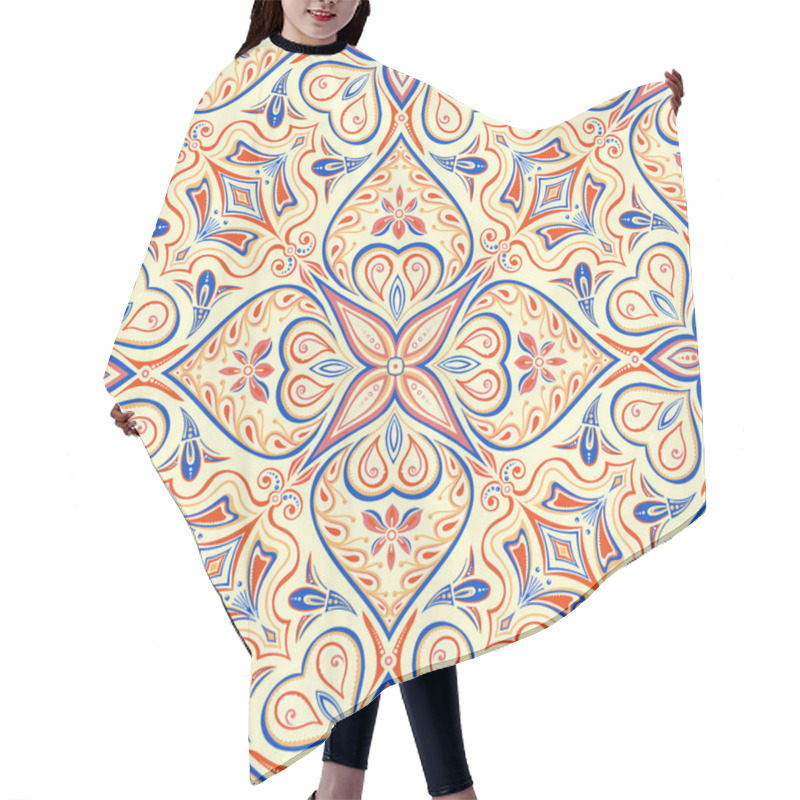 Personality  Seamless Patchwork Pattern From Moroccan Tiles And Abstract Flowers. Hair Cutting Cape