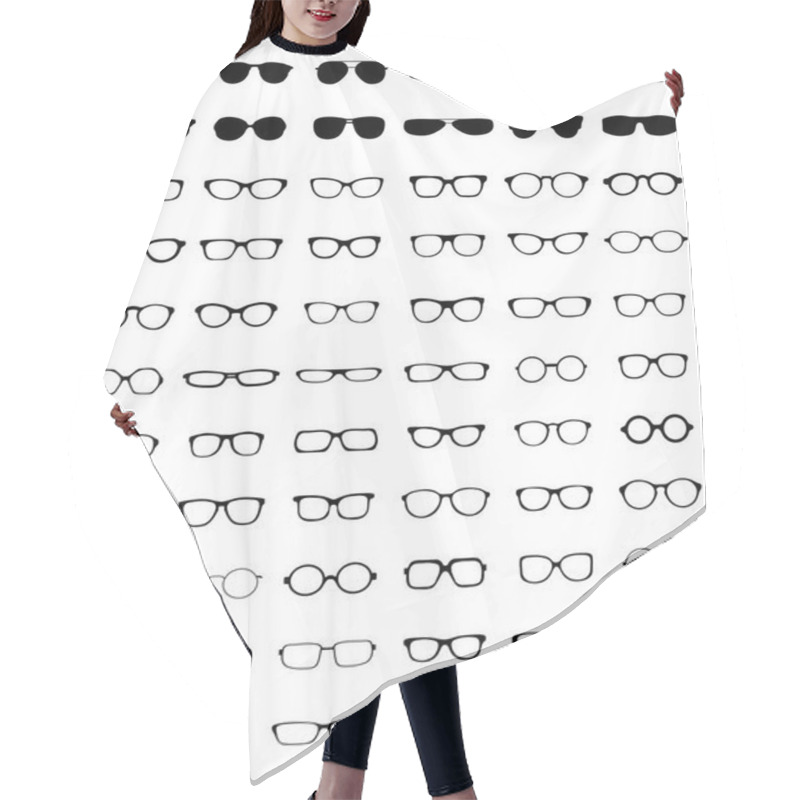 Personality  Black Silhouettes Of Different Eyeglasses On A White Background Hair Cutting Cape