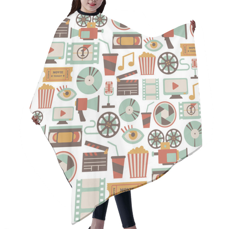 Personality  Seamless Pattern With Retro Cinema Icons Hair Cutting Cape