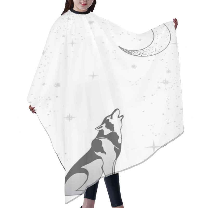 Personality  Wolf Barking On The Moon Hair Cutting Cape