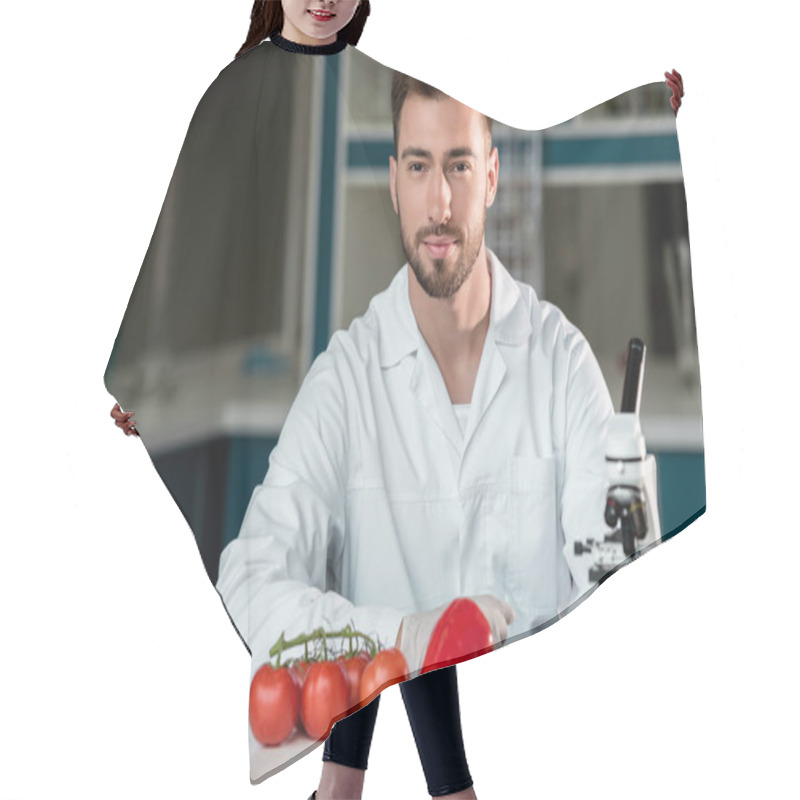 Personality  Scientist Examining Vegetables  Hair Cutting Cape