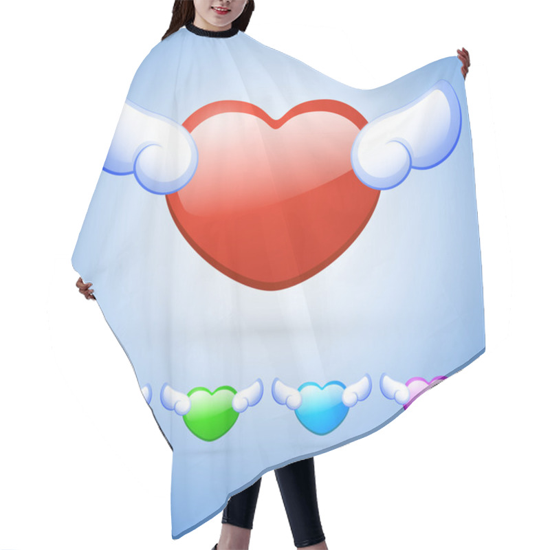 Personality  Hearts With Wings. Vector Set Of Buttons. Hair Cutting Cape