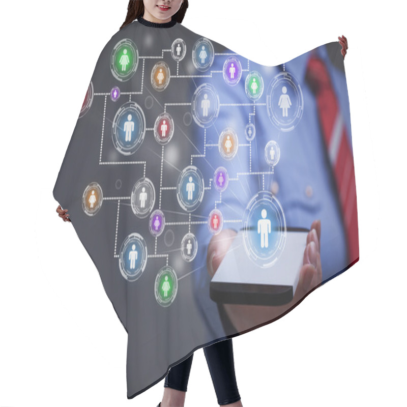 Personality  Business Woman With Smartphone Accessing Social Media Hair Cutting Cape