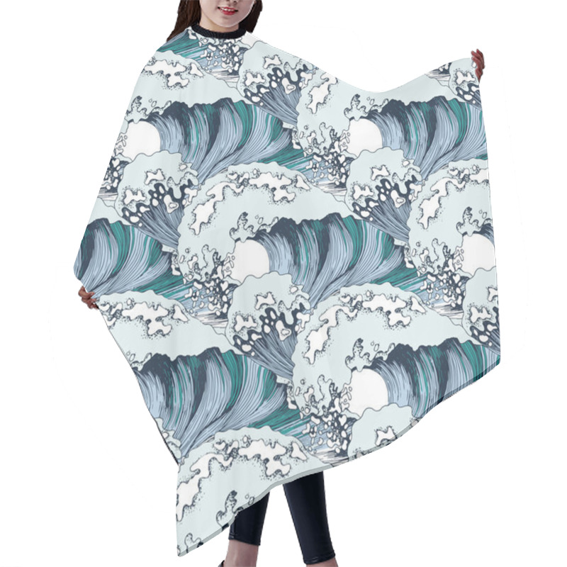 Personality  Hand drawn seamless pattern with sea waves hair cutting cape