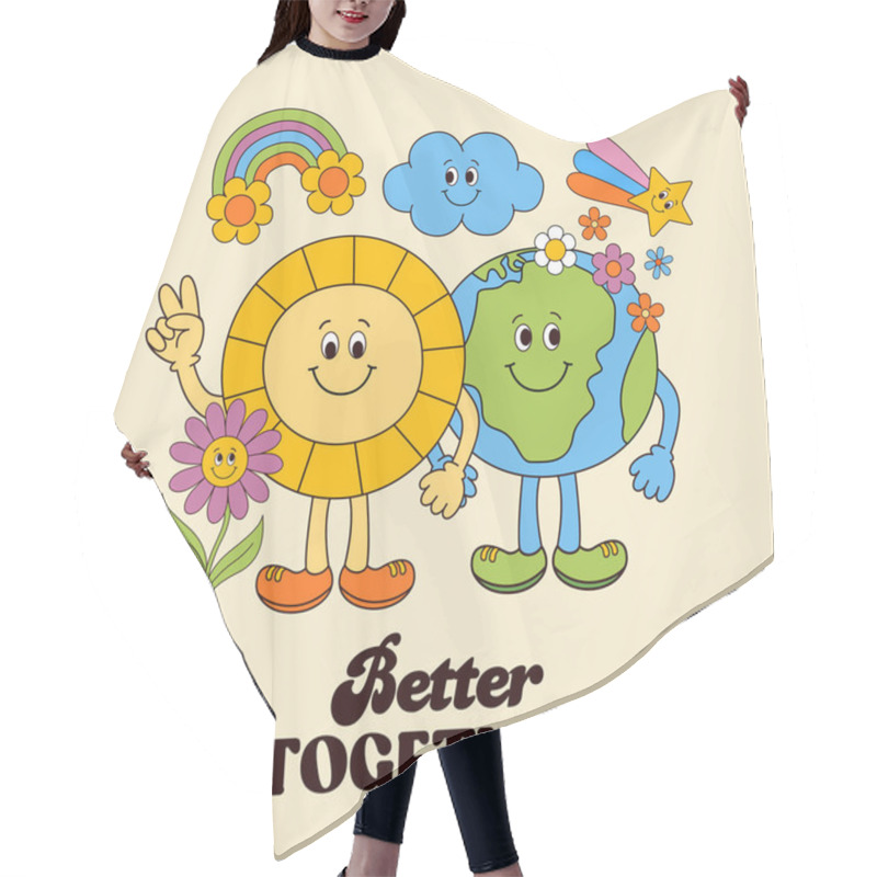 Personality  Funny Poster With Sun,Earth, Cloud, Rainbow, Flower Hair Cutting Cape