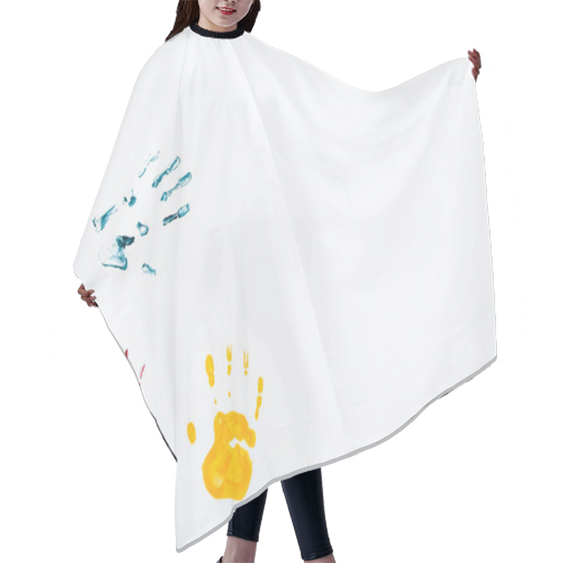 Personality  Yellow, Red And Blue Hand Prints On White  Hair Cutting Cape