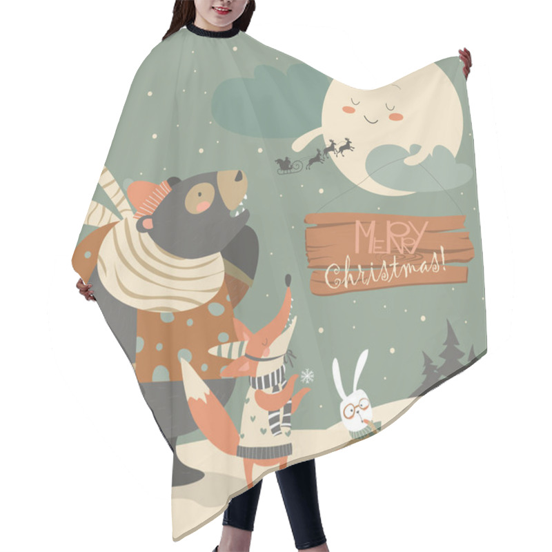 Personality  Bear,rabbit And Fox Watching The Moon Hair Cutting Cape