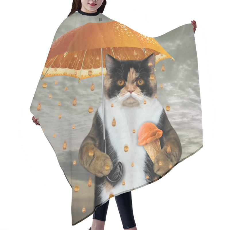 Personality  Cat Under Orange Umbrella Hair Cutting Cape