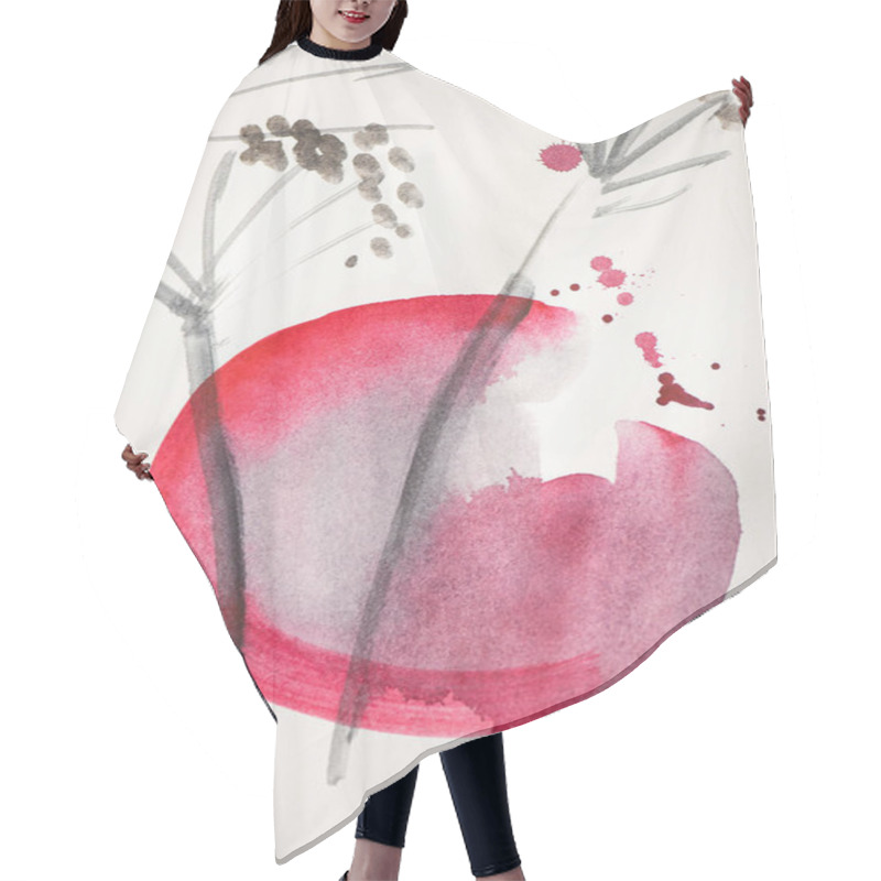 Personality  Japanese Painting With Flowers And Pink Circle On White  Hair Cutting Cape