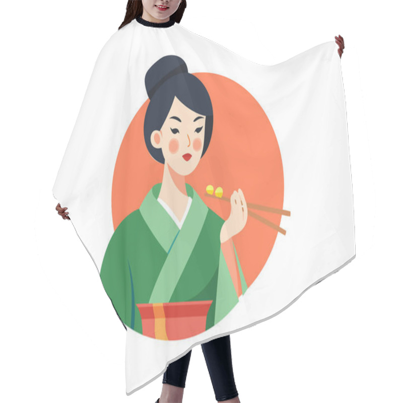 Personality  Traditional Asian Woman Enjoying Cuisine  Japanese Culture Illustration Hair Cutting Cape