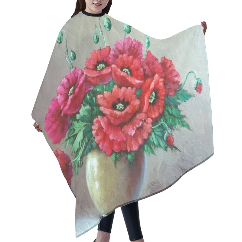 Personality  Beautiful Red Poppy Flowers In A Vase, Floral Background Hair Cutting Cape