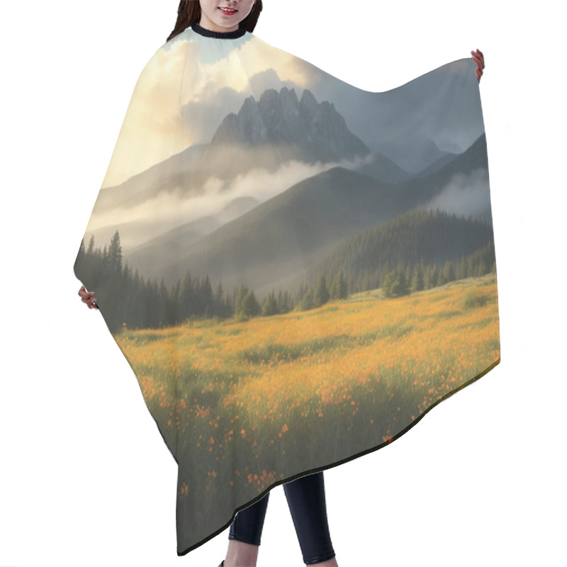 Personality  Misty Mountains, Valleys Full Of Flowers Hair Cutting Cape