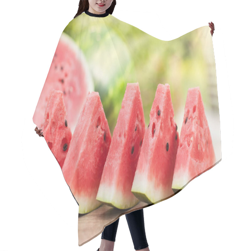 Personality  Delicious Refreshing Watermelon On The Outdoors Table Hair Cutting Cape